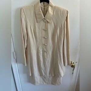 Vintage Cream/Butter Yellow Blazer Dress Button-Up Long Coat with Skirt